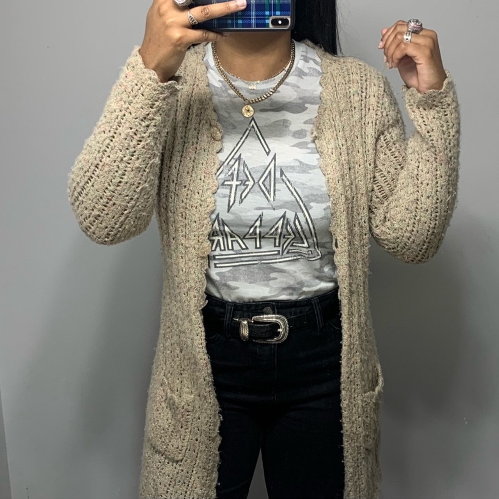 Vintage Boho Tan Sweater Cardigan Size Medium Granolacore